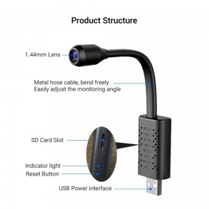 Mini caméra espion USB WIFI IP 1080P flexible avec détecteur de mouvement