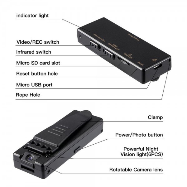 Mini Caméra portative corporelle 1080P avec Vision de Nuit