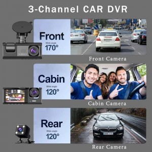 Camera de voiture Dashcam FULL HD 1080P 3 Lens au Maroc